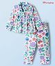 Honeyhap Premium 100% Cotton Knit Full Sleeves Night Suit With Bio Finish & Floral Print - Bright White