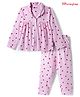 Honeyhap Premium 100% Cotton Knit Full Sleeves Night Suit With Bio Finish & Strawberry Print - Prism Pink & Bright White