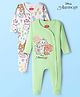 Babyhug Disney Interlock Knit Footed Sleepsuit with Disney Character Graphic Pack of 2 - Light Green & White