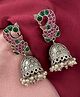Digital Dress Room Jhumka Earring Peacock Design With Enamel/Pearl German Oxidized Silver Traditional Earring - 24 g