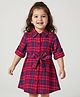 Babyhug Cotton Woven Full Sleeves Shirt Dress & Belt with Checks Print - Red
