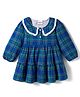 Babyhug Cotton Woven Full Sleeves Winter Frock with Collar & Checks Design - Navy Blue
