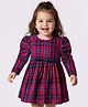 Babyhug Cotton Woven Full Sleeves Winter Frock With Checks & Belt - Purple