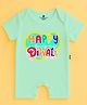 The Peppy Tend 100% Cotton Knit Diwali Theme Half Sleeves Happy Diwali Text Printed Romper - Sea Green