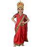 BookMyCostume Navratri Theme Lakshmi Mata Costume Set With Saree Half Sleeves Blouse & Jewellery  - Red & Green
