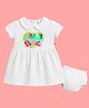 The Peppy Tend 100% Cotton Knit Diwali Theme Half Sleeves Happy Diwali Text Printed Dress With Bloomer - White