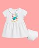 The Peppy Tend 100% Cotton Knit Diwali Theme Half Sleeves My First Diwali Text & Elephant Printed Dress With Bloomer - White