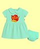 The Peppy Tend 100% Cotton Knit Diwali Theme Half Sleeves Shubh Deepawali Text Printed Dress With Bloomer - Sea Green