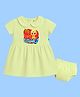 The Peppy Tend 100% Cotton Knit Diwali Theme Half Sleeves My First Diwali Text Printed Dress With Bloomer - Yellow
