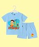 The Peppy Tend Cotton Knit Diwali Theme Half Sleeves My 1st Diwali Text Printed Tee & Shorts Set - Blue