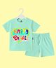 The Peppy Tend 100% Cotton Knit Half Sleeves Happy Diwali Printed T-Shirt Shorts Set-Sea Green