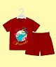 The Peppy Tend 100% Cotton Knit Diwali Theme Half Sleeves My First Diwali Elephant Printed Tee Shorts Set - Red