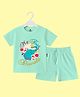 The Peppy Tend 100% Cotton Knit Diwali Theme Half Sleeves My First Diwali Elephant Printed Tee & Shorts Set - Sea Green