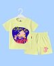 The Peppy Tend 100% Cotton Knit Half Sleeves Ghar Ka Ganesh Text Printed Tee & Shorts Set - Yellow