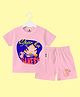 The Peppy Tend 100% Cotton Knit Half Sleeves Ghar Ka Ganesh Text Printed Tee & Shorts Set - Pink