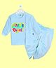 The Peppy Tend 100% Cotton Knit Diwali Theme Full Sleeves Happy Diwali Text Printed Kurta & Dhoti Set - Blue