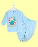 The Peppy Tend 100% Cotton Knit Diwali Theme Full Sleeves My First Diwali Text Printed Kurta & Dhoti Set - Blue