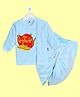 The Peppy Tend 100% Cotton Knit Diwali Theme Full Sleeves Shubh Deepawali Text Printed Kurta & Dhoti Set - Blue