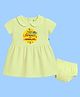 The Peppy Tend 100% Cotton Knit Diwali Theme Half Sleeves My First Diwali With Mumma Papa Text Printed Dress With Bloomer - Yellow