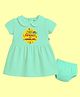 The Peppy Tend 100% Cotton Knit Diwali Theme Half Sleeves My First Diwali With Mumma Papa Text Printed Dress With Bloomer - Sea Green