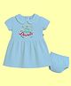 The Peppy Tend 100% Cotton Knit Diwali Theme Half Sleeves My First Diwali Text Printed Dress With Bloomer - Blue
