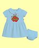 The Peppy Tend 100% Cotton Knit Half Sleeves Diwali Theme Rocking My Diwali Look Text Printed Dress With Bloomer - Blue