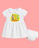 The Peppy Tend 100% Cotton Knit Diwali Theme Half Sleeves Cant  Keep Calm Its My 1st Diwali Text Printed Dress With Bloomer - White