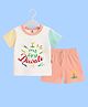 The Peppy Tend 100% Cotton Knit Diwali Theme Half Sleeves My First Diwali Text Printed Tee & Shorts Set - Multi Colour