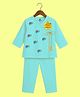 The Peppy Tend 100% Cotton Woven Diwali Theme  Full Sleeves My First Diwali With Mumma Papa Text Printed Kurta Pyjama Set - Sea Green