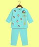 The Peppy Tend 100% Cotton Woven Diwali Theme Full Sleeves My 1st Diwali Text Printed Kurta Pyjama Set - Sea Green