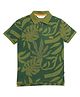 ALAN JONES Cotton Blend Knit Half Sleeves Leaves Printed Polo Tee - Green