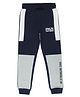 ALAN JONES Cotton Blend Knit Full Length Colour Blocked Brkln Text Printed Joggers - Navy Blue