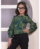 CRIMSOUNE CLUB Cotton Woven Full Sleeves Birds & Trees Printed Top - Green