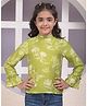 CRIMSOUNE CLUB Lyocell Woven Full Bell Sleeves Floral Printed High Neck Top - Green