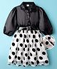 Hola Bonita Woven Half Sleeves Polka Printed Party Dress With Belt - Black