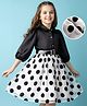 Hola Bonita Woven Half Sleeves Polka Printed Party Dress With Belt - Black