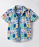 Dapper Dudes Half Sleeves Beach Theme Printed Shirt With Attached Tee - Navy Blue