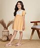 Tiny Twills Rayon Woven Half Puffed Sleeves Octopus Embroidered & Lace Detailed Dress - Orange