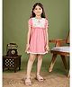 Tiny Twills Rayon Woven Half Puffed Sleeves Octopus Embroidered & Lace Detailed Dress - Carrot Red