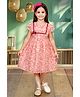 Tiny Twills Cotton Silk Woven Petal Sleeves Floral Printed & Bow Applique Detailed Dress - Pink