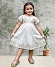 Tiny Twills Khadi Cotton Woven Half Puffed Sleeves Floral Embroidered & Striped Dress - Beige