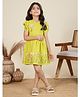 Tiny Twills Linen Woven Half Puffed Sleeves Floral Embroidered Dress - Neon Green