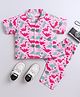 The Magic Wand Cotton Woven Half Sleeves Dinosaur Printed Coordinating Night Suit Set - Pink