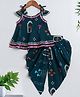 The Magic Wand Cotton Woven  Sleeveless Floral Printed Gota Lace Embellished Top & Dhoti Set - Navy Blue