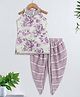 The Magic Wand Cotton Woven Sleeveless Floral Printed Gota Lace Embellished Top & Dhoti Set - Off White & Purple