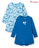 Honeyhap Premium 100% Cotton Knit Full Sleeves Nighty With Bio Finish & Floral Print Pack of 2 - Splish Splash & Mykonos Blue