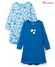 Honeyhap Premium 100% Cotton Knit Full Sleeves Nighty With Bio Finish & Floral Print Pack of 2 - Splish Splash & Mykonos Blue
