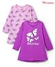 Honeyhap Premium 100% Cotton Knit Full Sleeves Nighty With Bio Finish & Butterfly Print Pack of 2 - Orchid Bouquet & Dewberry