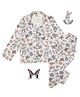 Pyjama Party Cotton Woven Full Sleeves Bunny Rabbit & Butterfly Printed Coordinating Night Suit Set - Pink