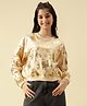 Lil Tomatoes Cotton Looper Knit Full Sleeves Abstract Foil Printed Light Winter Sweatshirt - Cream
